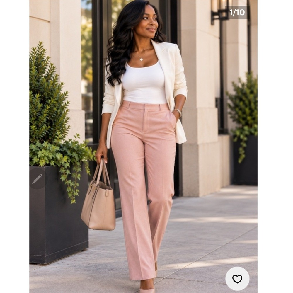 Banana Republic Ryan Slim Straight Leg Herringbone Dress Pants Pink Womens 6